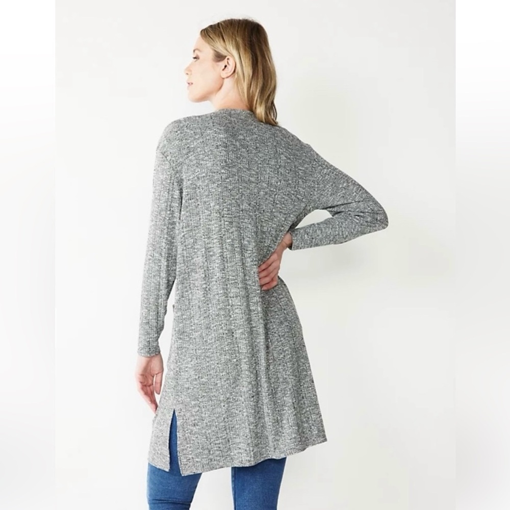 Nine West Open Front Rib Knit Long Cardigan Duster - Picture 2 of 8